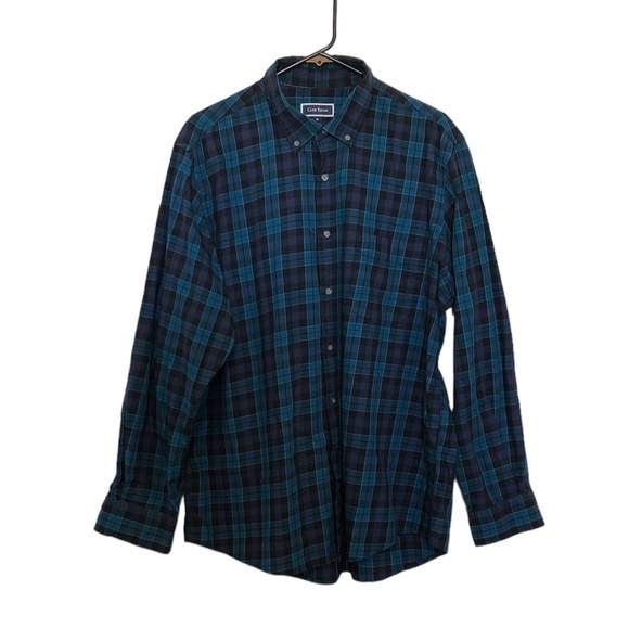 CLUB ROOM Shirt Men's Size XL Green Blue 100% Cotton Button Down Plaid Print - Picture 9 of 9